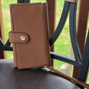 Coach Phone Card Wallet Crossgrain Leather Wristlet F53977 – Saddle Brown - NWT